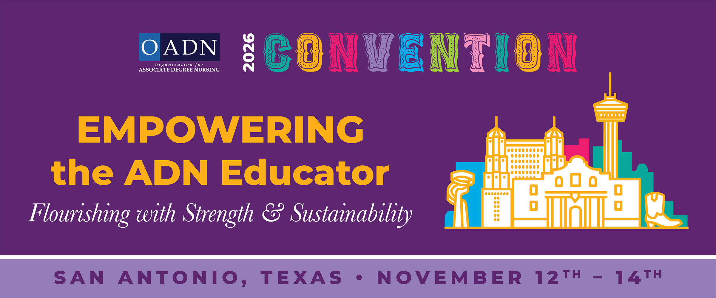 Banner for the OADN Convention 2026 in San Antonio, Texas